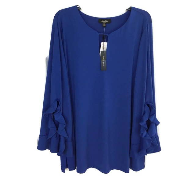 Melissa Paige Tops - SOLD Womens Top Plus Key Hole Neck Sleeve Blue